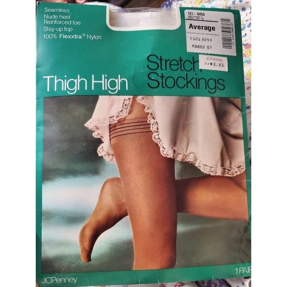 JCPenny Thigh High Stretch Stockings w/Stay-Up Top Size Average Color Smoke Gray - Picture 1 of 2